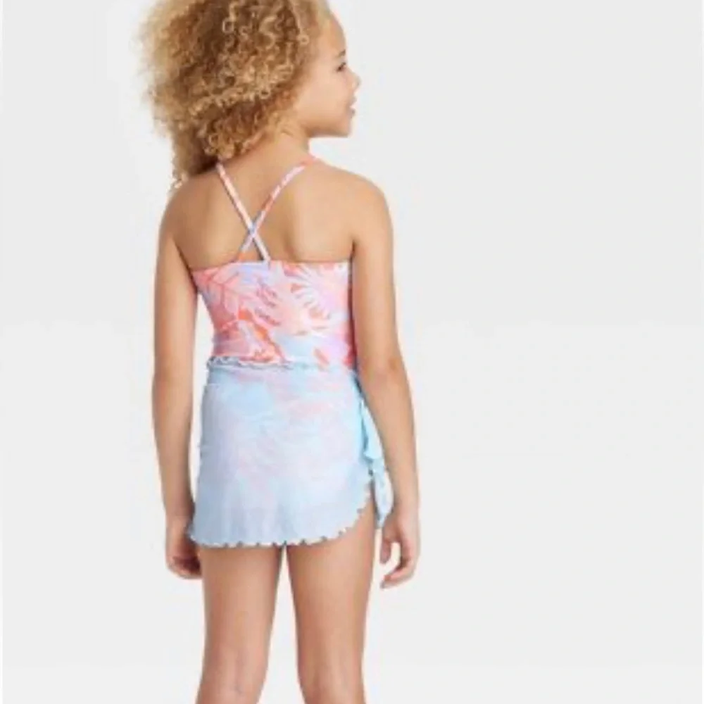 Girls' Tropic Oasis One Piece Swimwear Set with Skirt Fits like 6/7 NWT